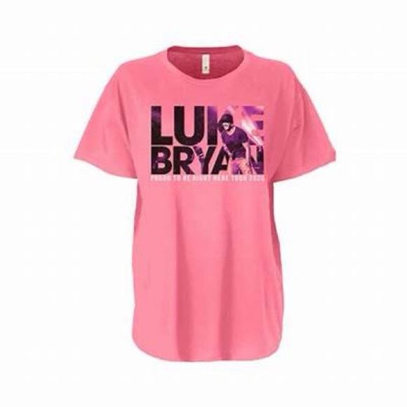 LUKE BRYAN Pink Unisex "Proud to Be Right Here" TOUR 2021 Concert T-Shirt Sz Med - Picture 1 of 7